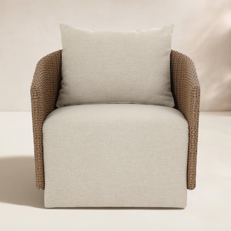 Swivel Wicker Outdoor Lounge Chair, Faux Dark Hyacinth, Alessi Buff