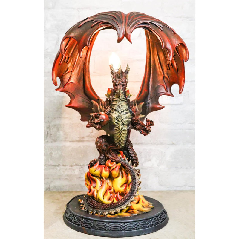 Lampe de table dragon rouge avec flammes et flammes enflammées