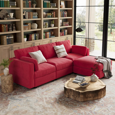 Oversized 104" L-Shaped Modular Sectional Sofa with Movable Ottoman – 4-Seater Convertible Couch for Living Room, Apartment, Office