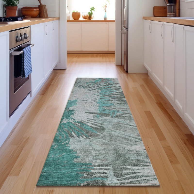 Premium Machine Washable Cerrito Teal Rug, Runner 2'3" x 7'6"