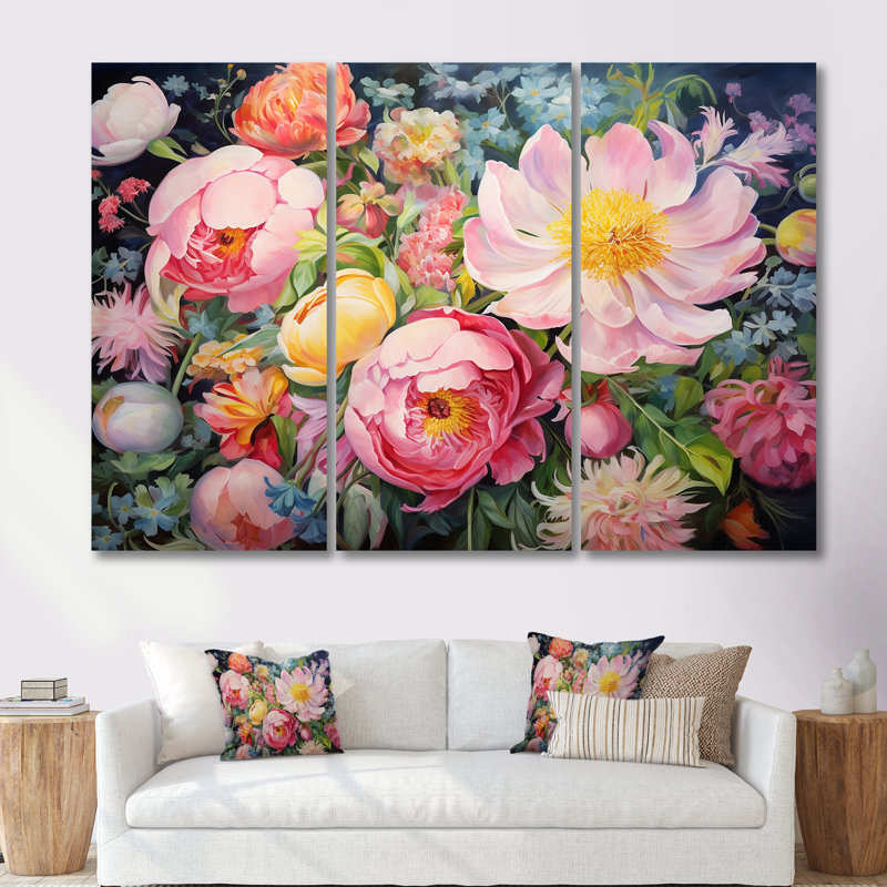 Fleurs roses printanières - fleurs sauvages, H 28 po x l 36 po x P 1 po, Toile tendue