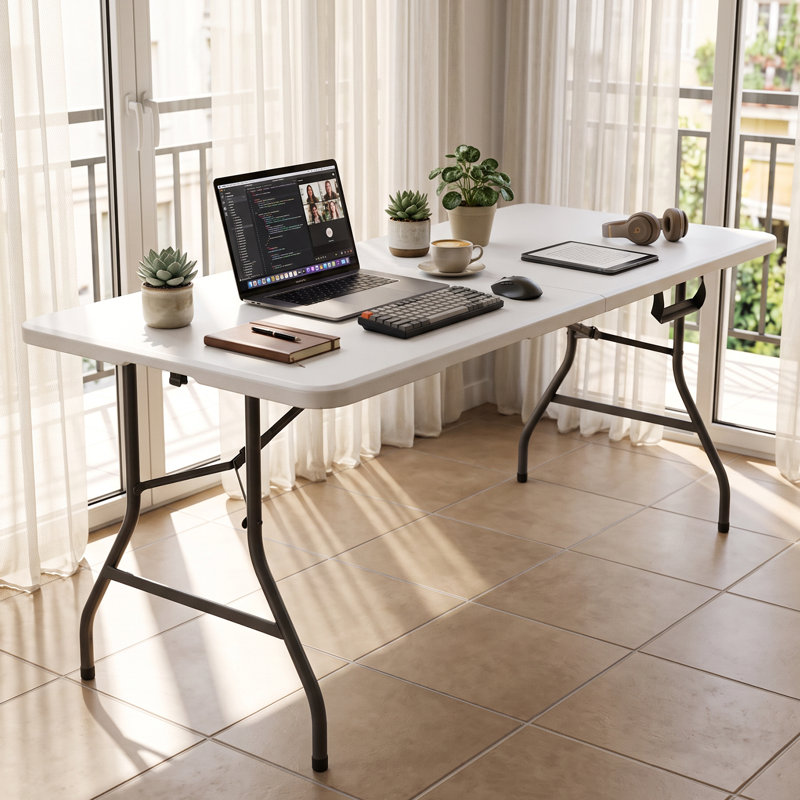 Table pliante en plastique pliable de 5 pi 400 lb LBS, table robuste blanche avec poignée de transport pour les fêtes, les événements de camping et les banquets