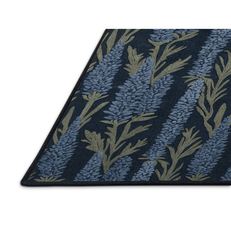 Tapis gris botanique lavable à la machine, Rectangle 8 pi x 10 pi