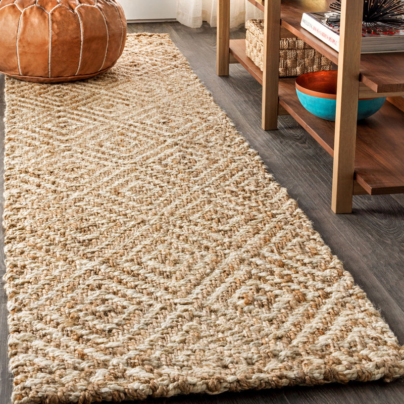 Mcgowan Hand Woven Diamond Chunky Jute Natural Rug, Runner 2'2" x 10'