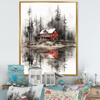 Rouge et gris Lakehouse II - impressions sur toile Lakehouse