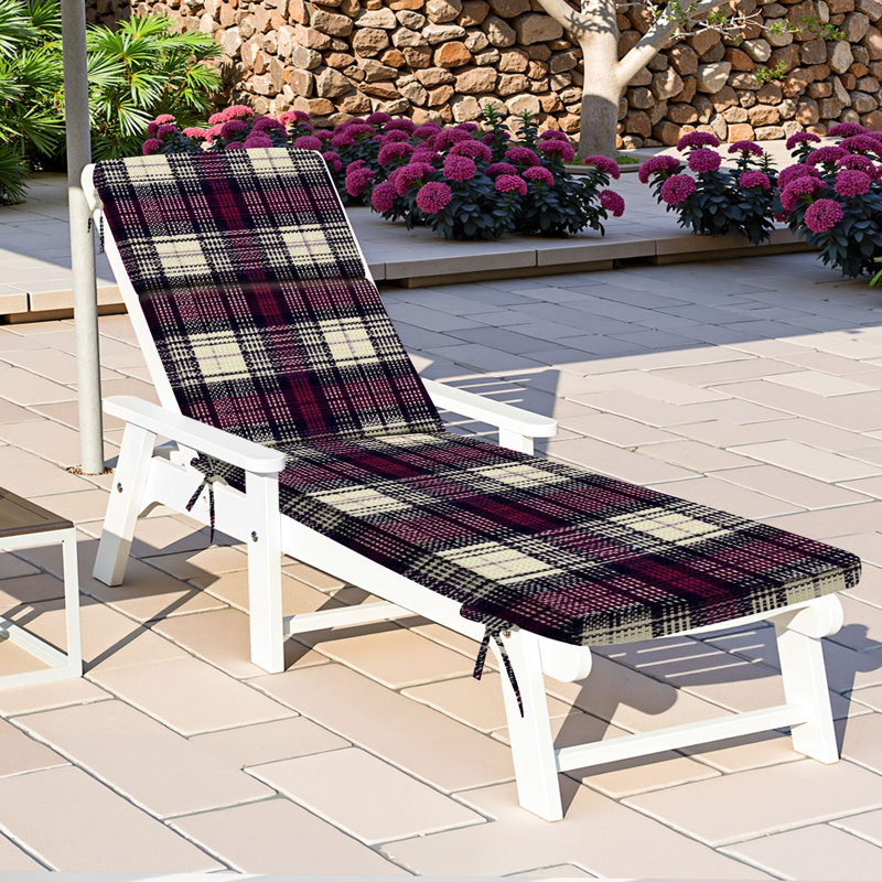  Coussin de chaise longue d'extérieur 3 po en tartan bleu rouge pour l'extérieur