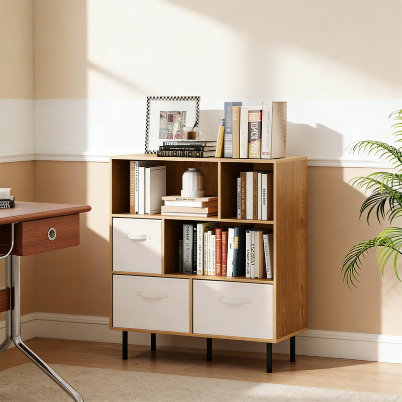 105cm H x 90cm W Standard Bookcase, Beige