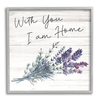 With You I'm Home Inspirational Family Sign Blue Hyacinth Florals par ND Art - Peinture