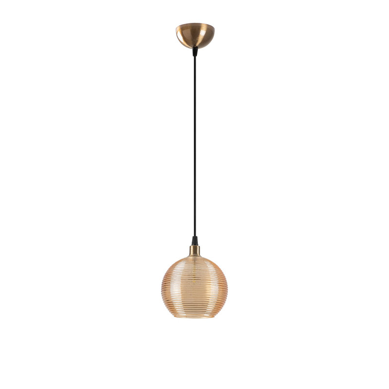 Scandinavian Style Chandelier, Adjustable Height, Metal Body with Glass Cap, 4.7 x 4.7 x 43.3 inches | E27 Socket, Max 40W | Vintage Yellow Finish | Perfect for Living Room, Dining Room & Entryways, IP20 Rated