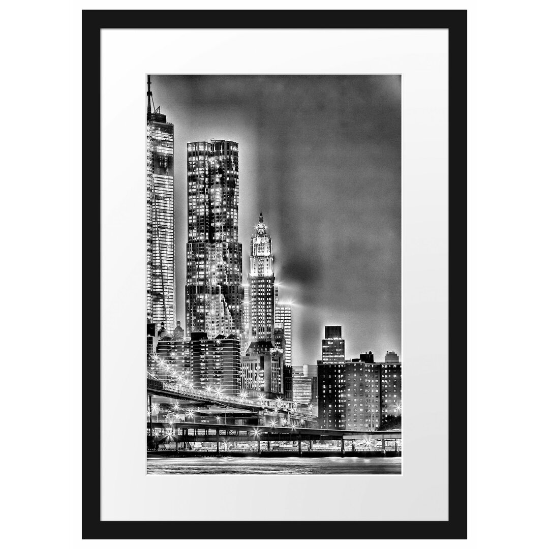 Gerahmtes Poster New York City, Skyline bei Nacht