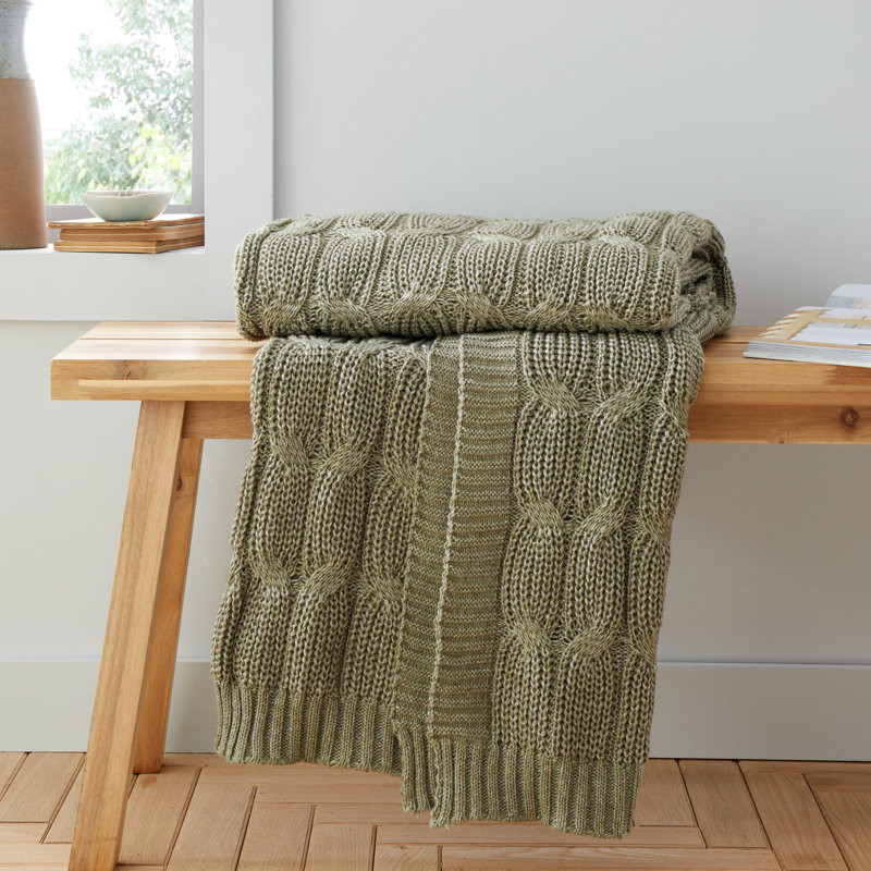 Chunky Marl Knit Cosy Blanket Throw, Olive