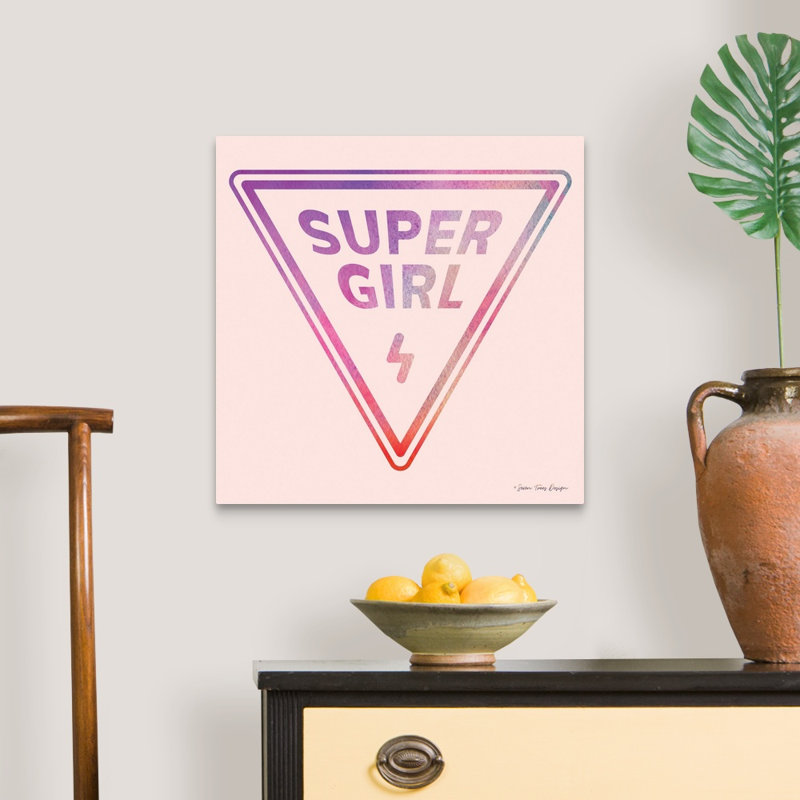 Art textuel sur toile, "Super Girl" par Seven is design, Toile tendue, H 20 po x l 20 po x P 1,25 po