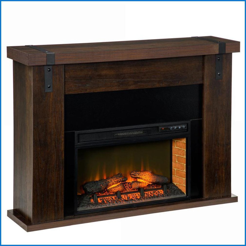 Foyer électrique autoportant avec manteau de cheminée, télécommande / minuterie 1400W, brun | Panneau de particules