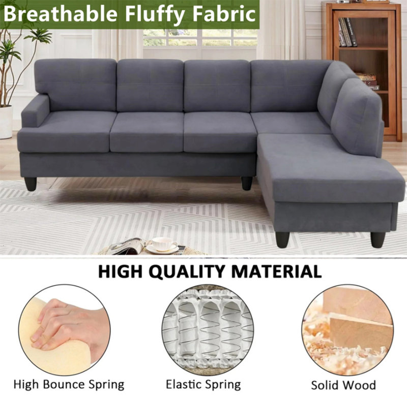 2-Piece Breathable Fluffy Fabric Sectional Sofa, Dark Gray