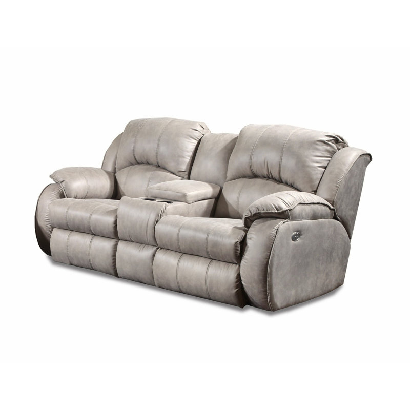 Cagney Upholstered 78'' Power Reclining Loveseat, River Run Nickel Polyester