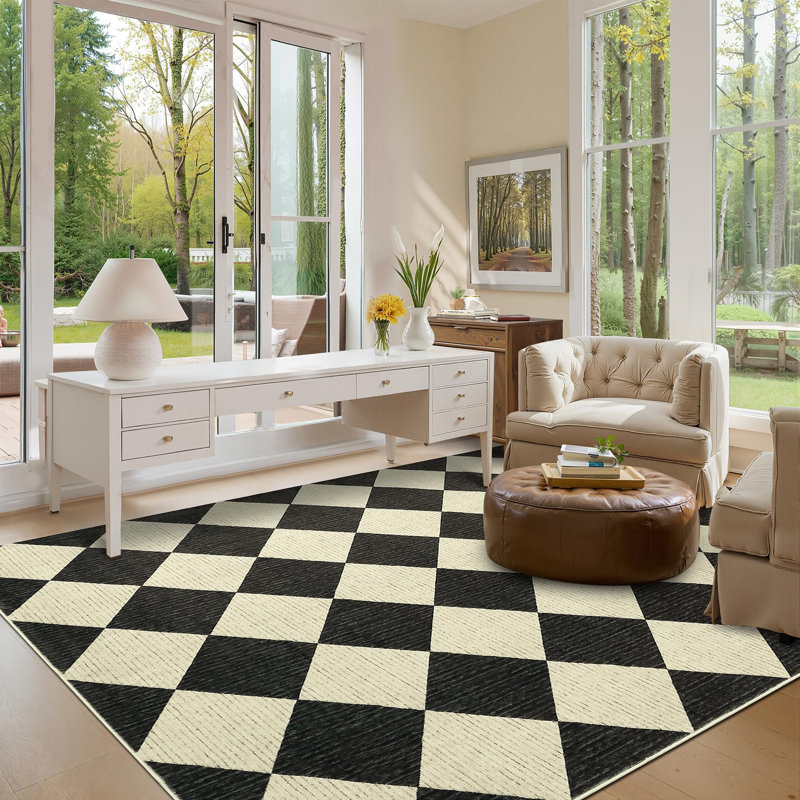 Rectangle Geometric Area Rug, Black coffee, 60*230cm