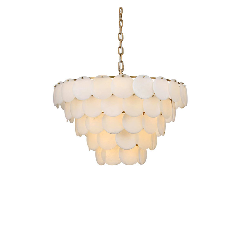 Lustre Charlotte en albâtre 36 pouces en or satiné, Or satiné