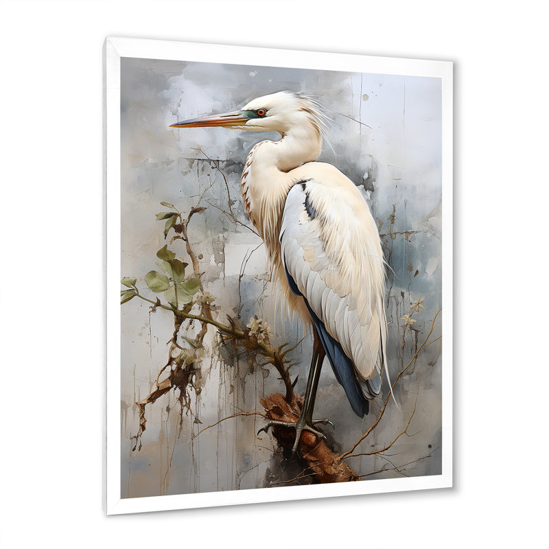 Décoration murale majestueuse héron bleu - héron, Cadre simple blanc, H 32 po x l 24 po x P 1 po