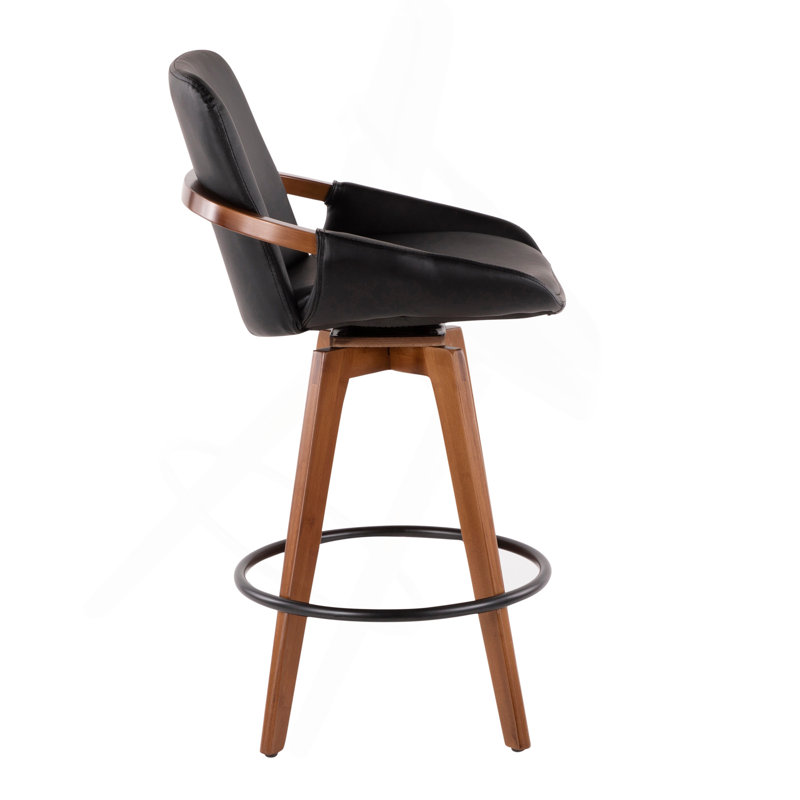 Tabouret de comptoir Cosmo Mid-Century en similicuir noyer et noir par Lumisource, Noir