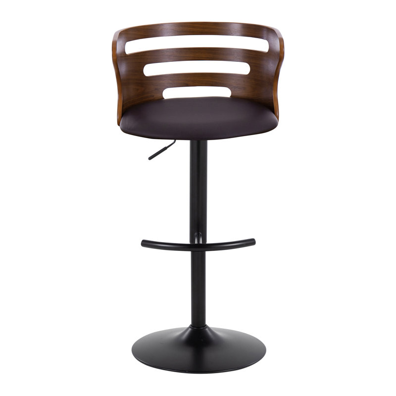 Cosi Adjustable Black Metal and Walnut Wood Swivel Barstool
