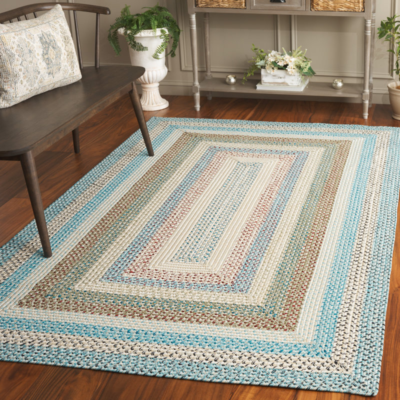 Braided 322 Area Indoor/Outdoor Area Rug In Beige / Light Blue, Rectangle 5' x 8'