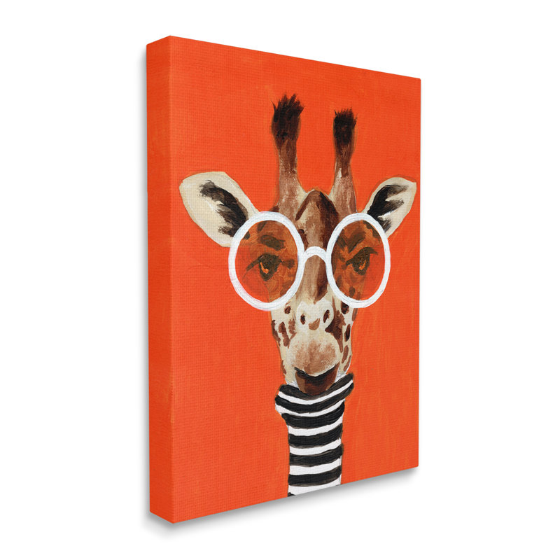 Au-919-Toile, girafe audacieuse et verres sur toile par Coco De Paris, peinture, H 30 po x l 24 po x P 1,5 po