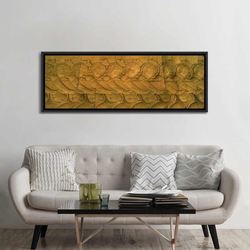 Reproduction de photo sur toile panoramique, Bas relief in a Temple in Angkor Wat, Cambodge, H 12 po x l 36 po x P 1,5 po