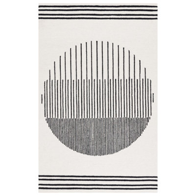 Tapis ivoire / noir en laine / coton touffeté à la main Kyndahl 680