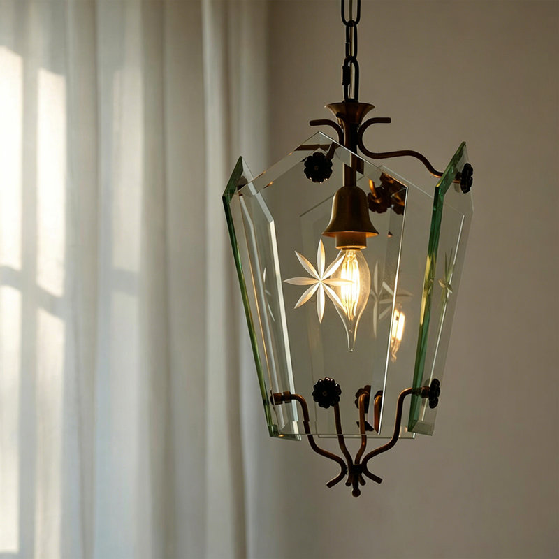 39.37" Snowflake-Shaped Glass Pendant Light, Rustic Elegance for Home