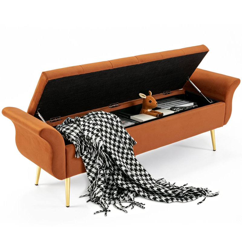 Banc de rangement avec repose-pieds et banc de rangement de 63 po de longueur, Orange
