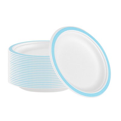 Restaurantware Compostable Paper Plates 100 Pack of 6 Inch Disposable Sugarcane Bagasse Plates No PFAS Added Microwavable Freezable Hot and Cold Food Ready Round White Rimmed Party Dinnerware