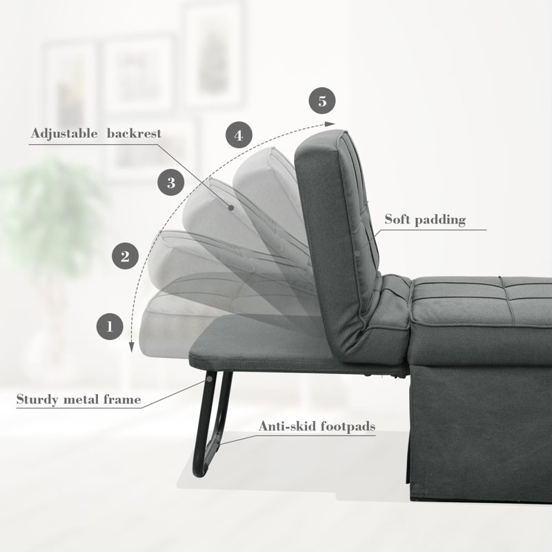 Canapé-lit convertible, repose-pieds pliant multifonctionnel 4 en 1 avec dossier réglable, Gris foncé