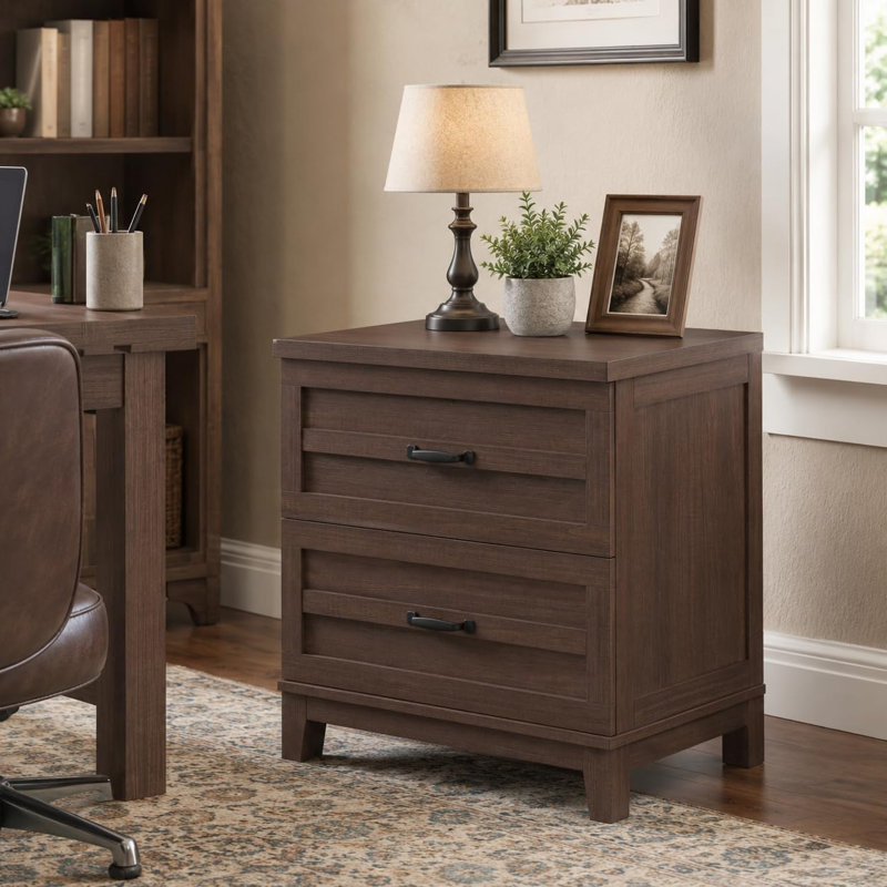 Farmhouse Lateral Wood File Cabinet with 2 Drawers, Full Extension Slides, Holds Legal Letter A4 Files, Wide Printer Stand, Heavy-Duty Frame, Rustic Brown