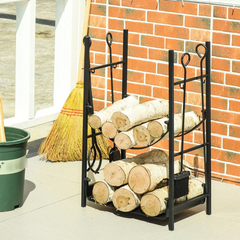 2 supports à bois de chauffage avec outils d'assemblage indolores - noir, support intérieur / extérieur noir 2 couches