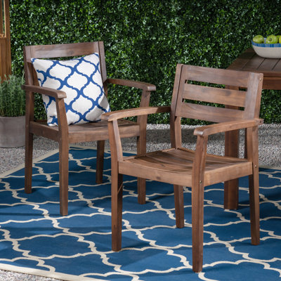 Dark Brown Wood Armchairs 2 For Backyard, Garden, Poolside Area 2 Chairs Outdoor Areas In Poolside, Garden