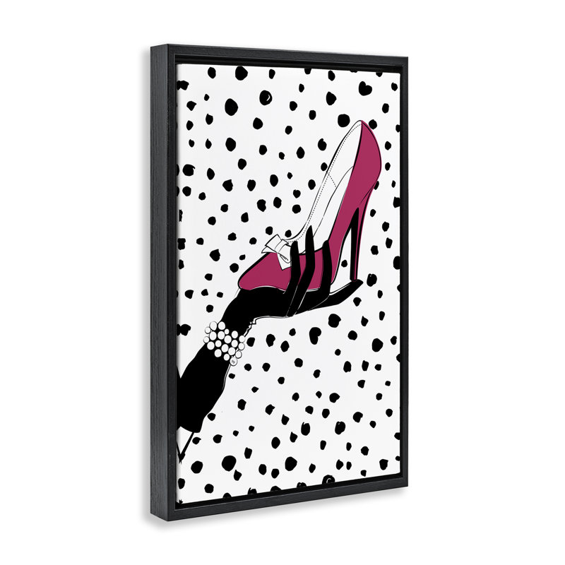 Toile flottante encadrée rose avec pois par Martina Pavlova, H 25 po x l 17 po, Cadre flottant noir de jais