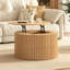 Table basse ronde à plateau relevable cannelé avec rangement caché, table d'appoint moderne en bois pour le salon, naturel-130154171