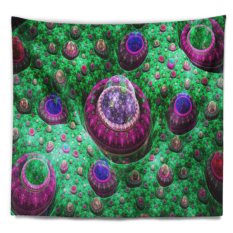 Tapisserie de planète en fractale abstract green, H 50 po x l 60 po