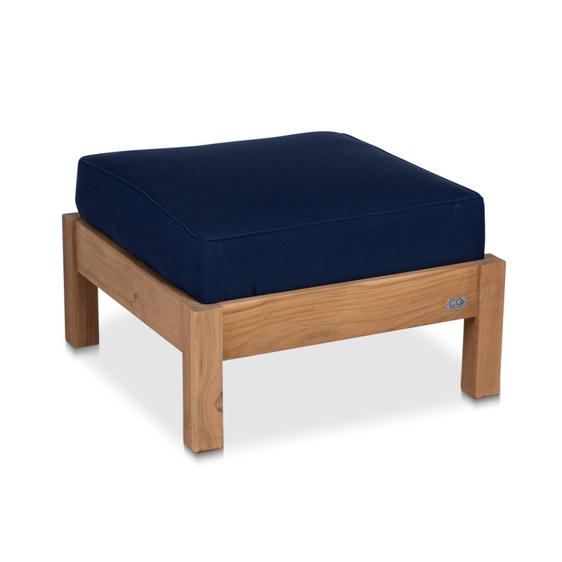 Repose-pieds d'extérieur en teck avec coussin Taverny, Bleu foncé