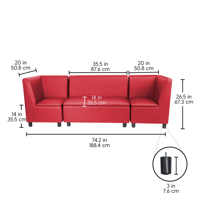 Ensemble de chaises de coin modulaires avec canapé, 3 pièces Kid Comfort - rouge, Rouge