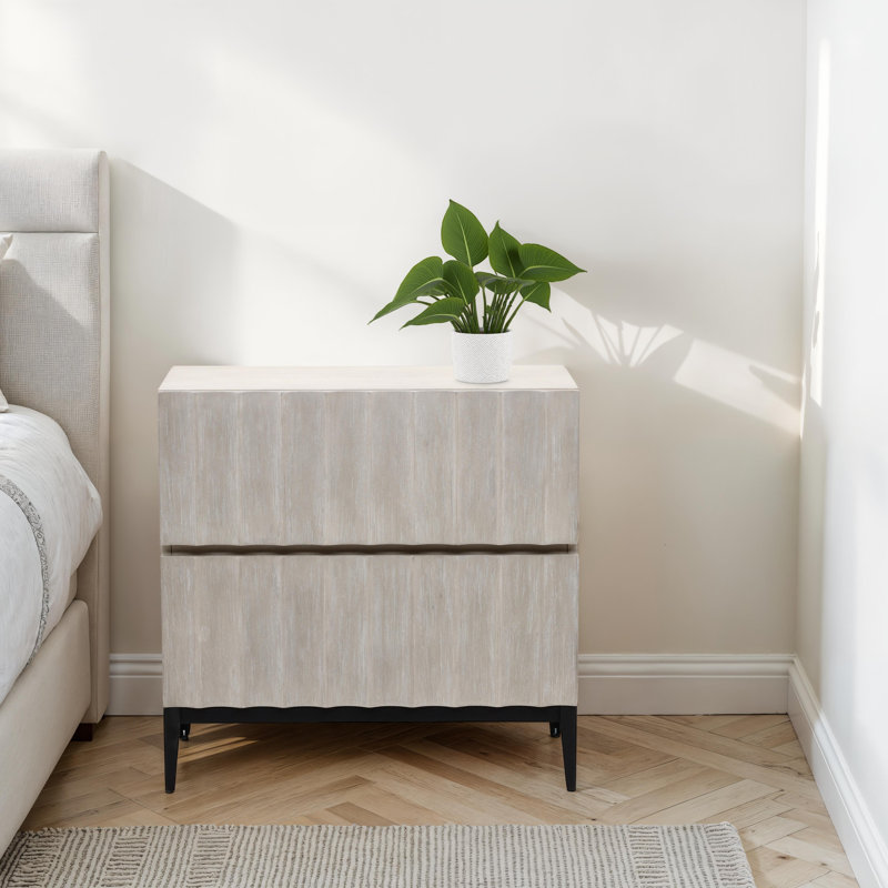 Silvia 2-Drawer Rubberwood Nightstand, Light Gray