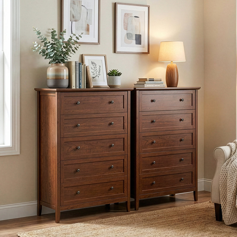 31.5 Inch Frame Construction Double Handle 5 Drawer Chest, White