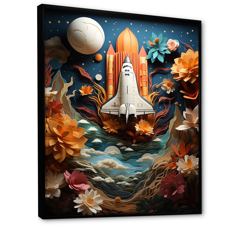 Navette spatiale Belson en orbite autour de la terre II - reproduction sur toile, H 20 po x l 12 po x P 1 po