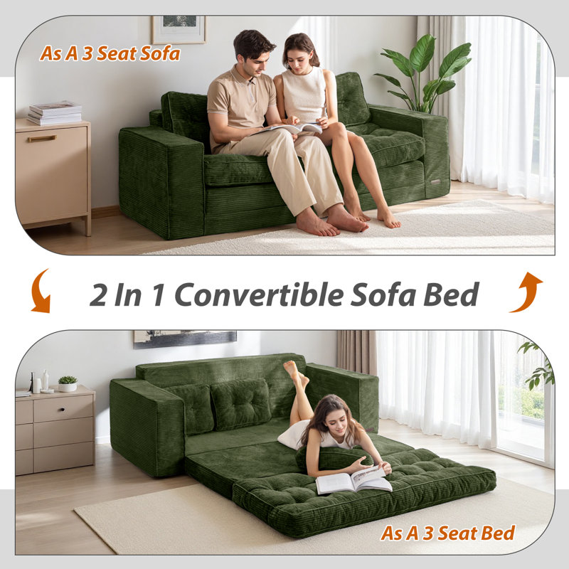 Canapé Bean Bag, causeuse de plancher, H 29,5 po x l 74,8 po x P 33,5 po, Velours côtelé vert foncé