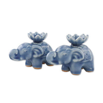 Petite candélabre en céramique lotus éléphant