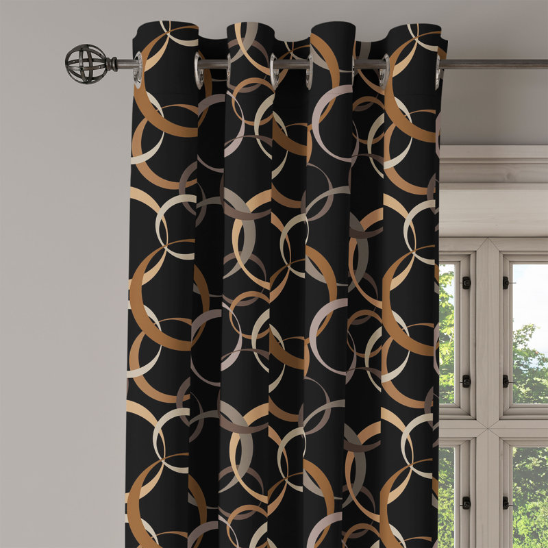 Union Rustic Abstract Grommet Curtain Motifs in Earthy Colors Black Umber Taupe, 50" W x 96" L