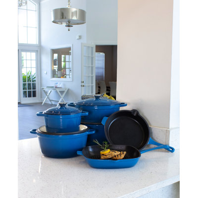 Neo 10Pc Cast Iron Cookware Set, Blue