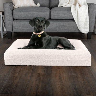 PETMAKER 33in Medium Dog Bed with Machine-Washable Cover – Memory Foam Pet Bed with Bolster, Cream