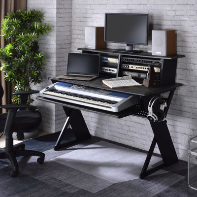 Black Music Desk With Keyboard Tray