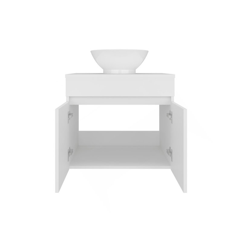Meuble-lavabo de salle de bain avec lavabo, 2 portes, blanc, Blanc
